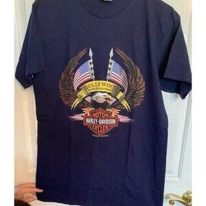 Harley Davidson Graphic Tee Adult Size M Hollywood, Ca Dark Blue